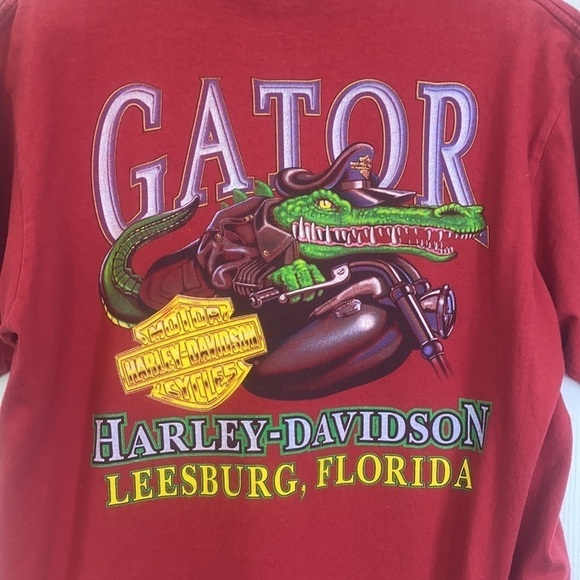 Harley Davidson - Vintage Gator Harley Davidson Leesburg Fl Red Shirt Size Large - Picture 10 of 11